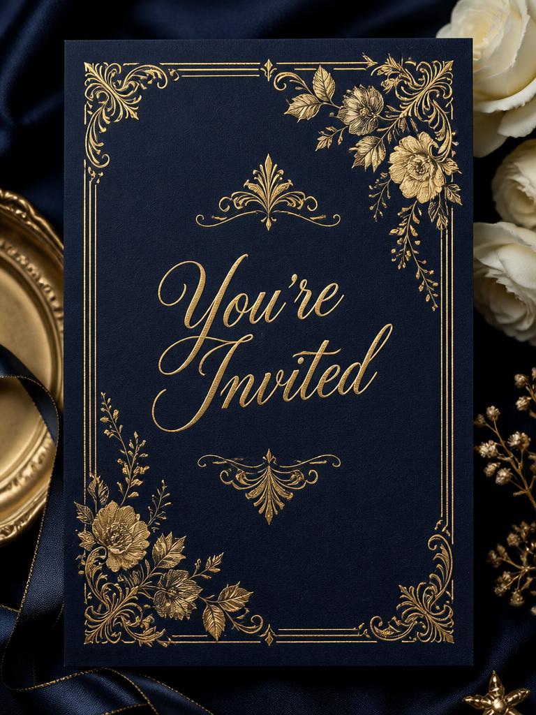 Elegant navy and gold digital invitation card